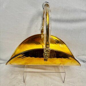 Gold Metal Hammered Brass Fireplace Wood Log Holder Lion's Head Ceramic READ